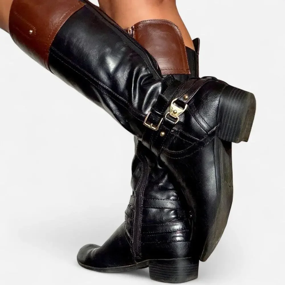 Vintage Liz Claiborne Black & Brown Leather Equestrian Riding Boots Size 8M
